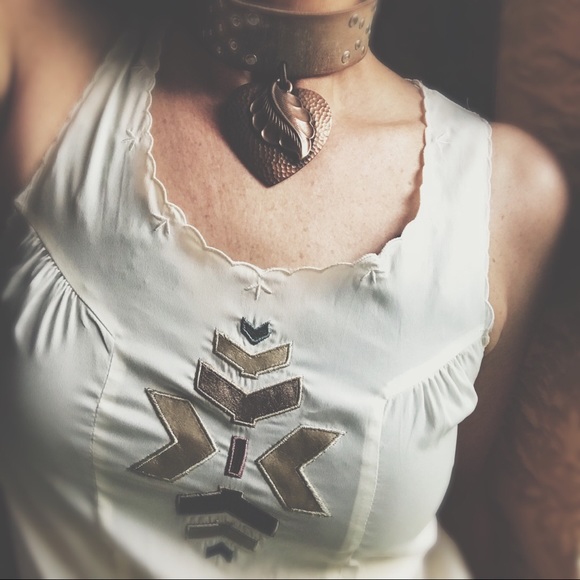 Boutique Tops - Aztec Detail Creamy Vanilla Silky Tank